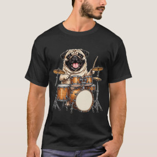 Lustiger Mops spielt Schlagzeug Schlagzeuger Hunde T-Shirt