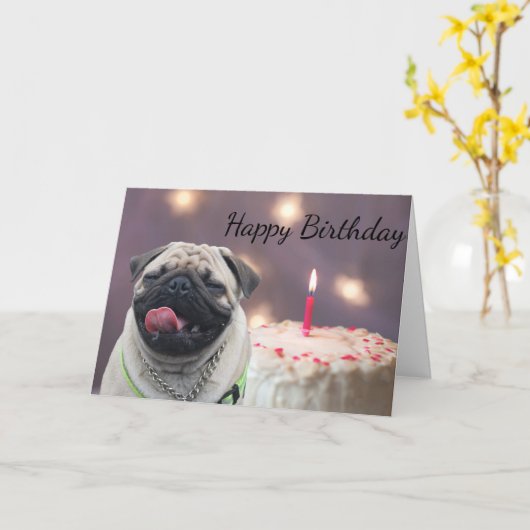 Lustiger Mopsgeburtstag Karte (Gelbe Blume)