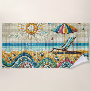 Lustiger Mosaik-Look-Strandszene Strandtuch