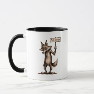 Lustiger, mürrischer Cartoon-Kojote außer Betrieb Tasse