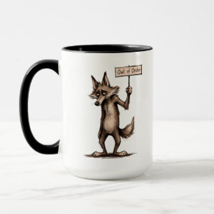Lustiger, mürrischer Cartoon-Kojote außer Betrieb Tasse