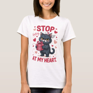 Lustiger mürrischer Cupido Schwarze Katze Valentin T-Shirt