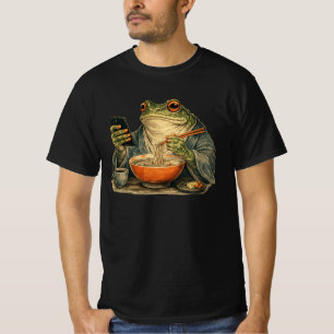 Lustiger mürrischer Frosch isst Ramen und scrollt  T-Shirt