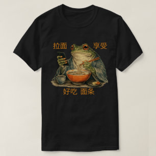 Lustiger mürrischer Frosch isst Ramen und scrollt  T-Shirt