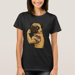 Lustiger muskulöser Pug mit I Love Dad-Tattoo Dog T-Shirt