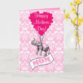Lustiger Muttertag des rosa Elefanten Karte (Gelbe Blume)