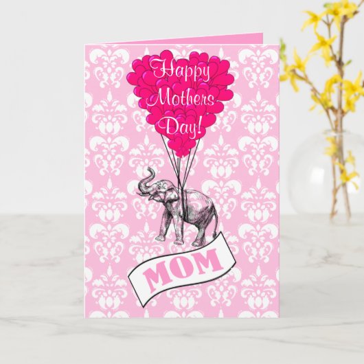Lustiger Muttertag des rosa Elefanten Karte (Gelbe Blume)
