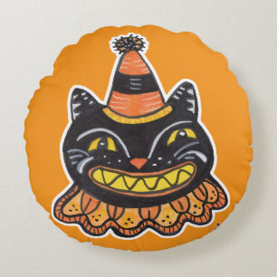Lustiger Narr Vintage Halloween Karneval Spaß Katz Rundes Kissen