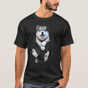 Lustiger niedlicher glücklicher Husky-Welpe Pocket T-Shirt