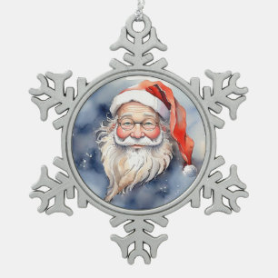 Lustiger niedlicher roter Hut Santa Claus Portrait Schneeflocken Zinn-Ornament