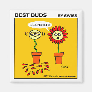 Lustiger niesender Blumen-Allergie-Cartoon Magnet