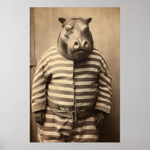 Lustiger Nilpferd-Insasse Vintage-Druck Retro-Tier Poster