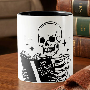 Lustiger Nur noch ein Kapitel Lesender Skelett-Tas Zweifarbige Tasse