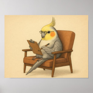 Lustiger Nymphensittich-Therapeut-Vogel  Poster