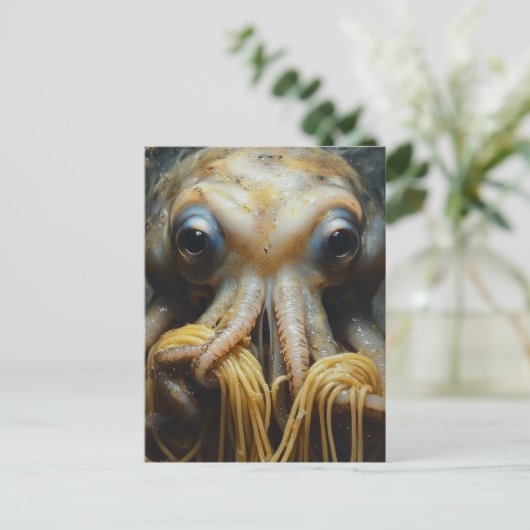 Lustiger Oktopus, der Spaghetti isst Postkarte (Stehend Vorderseite)