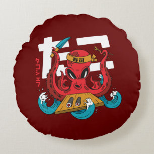 Lustiger Oktopus Sushi-Chef-Design Rundes Kissen