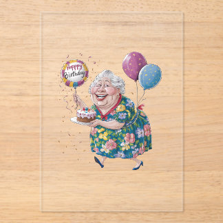 Lustiger Oma Geburtstagskuchen und Ballon Acryleinladungen