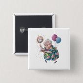 Lustiger Oma Geburtstagskuchen und Ballon Button (Vorne & Hinten)