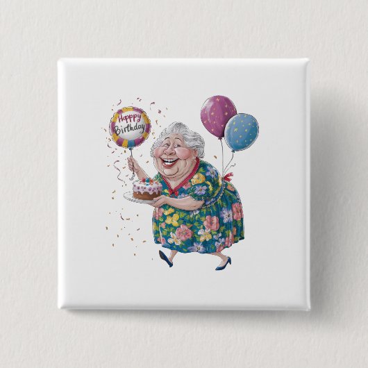 Lustiger Oma Geburtstagskuchen und Ballon Button (Vorderseite)