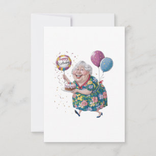 Lustiger Oma Geburtstagskuchen und Ballon Dankeskarte