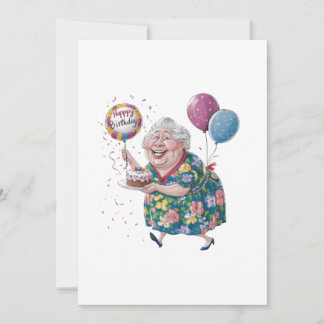 Lustiger Oma Geburtstagskuchen und Luftballon Einladung
