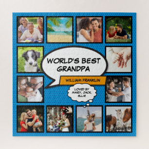 Lustiger Opa Comic Blaues Foto Collage Puzzle