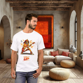 Lustiger orangefarbener Bassspieler-Charakter-Musi T-Shirt