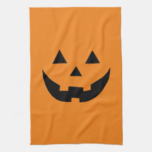 Lustiger orangefarbener Kürbiskopf Halloween Geschirrtuch