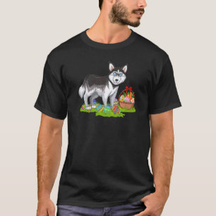 Lustiger Oster-Eier-Jagd-Hase Sibirischer Husky Hu T-Shirt