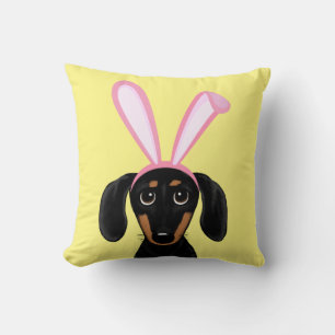 Lustiger Osterhase Hund Schwarz-roter Dackel Kissen