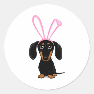 Lustiger Osterhase Hund Schwarz und Tan Dachshund Runder Aufkleber