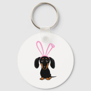 Lustiger Osterhase Hund Schwarz und Tan Dachshund  Schlüsselanhänger