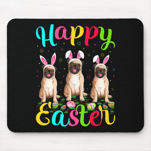 Lustiger Osterhase Mops Easter Egg Bunny Pug Happy Mousepad (Vorne)