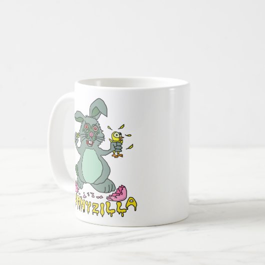 Lustiger Osterhase niedlicher Bunnyzilla Kaffeetasse (Vorderseite Links)