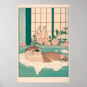 Lustiger Otter-Kunstprint, Ukiyo-e Japanisches Bad Poster