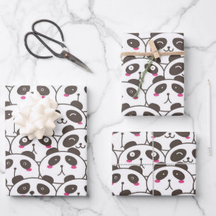 Lustiger Panda-Bär-Doodle Geschenkpapier Set