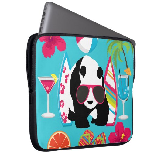 Lustiger Panda-Bärn-Strand-wertlos surfende Laptopschutzhülle (Vorne Rechts)