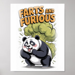 Lustiger Panda, der einen Furz auf einem Weißen ma Poster