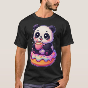 Lustiger Panda Donut Kaffee Kawaii Tier Süßes Café T-Shirt