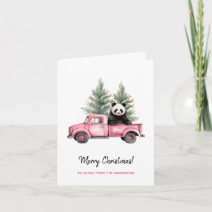 Lustiger Panda in rosa vintage LKW Weihnachten Karte