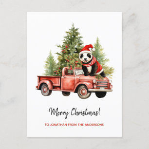 Lustiger Panda in rotem Retro-Transporter Weihnach Feiertagspostkarte