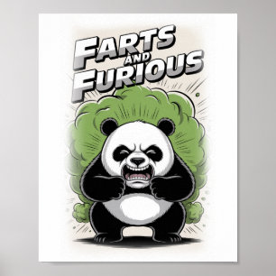 Lustiger Panda macht einen Furz auf einem Weißen Poster