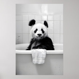 Lustiger Panda-Schaumbad-Druck Skurril Badezimmerw Poster