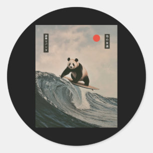 Lustiger Panda-Surfing-Spruch Japanische Welle Mem Runder Aufkleber