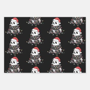 Lustiger Panda-Weihnachts-Tier-Lichter-Liebhaber Geschenkpapier Set