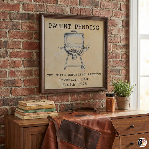 Lustiger Papa "Tankstelle" Vintage Grill Patent Poster
