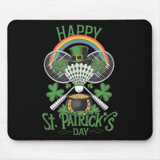 Lustiger Patricks Day Badminton Kostüm vierblättri Mousepad (Vorne)
