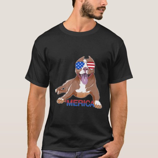 Lustiger Patriot Pitbull Merica T-Shirt (Vorderseite)