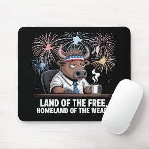 Lustiger patriotischer Büffel müder Büroangestellt Mousepad