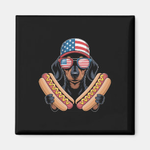 Lustiger patriotischer Dachshund 4. Juli Hotdog Am Magnet